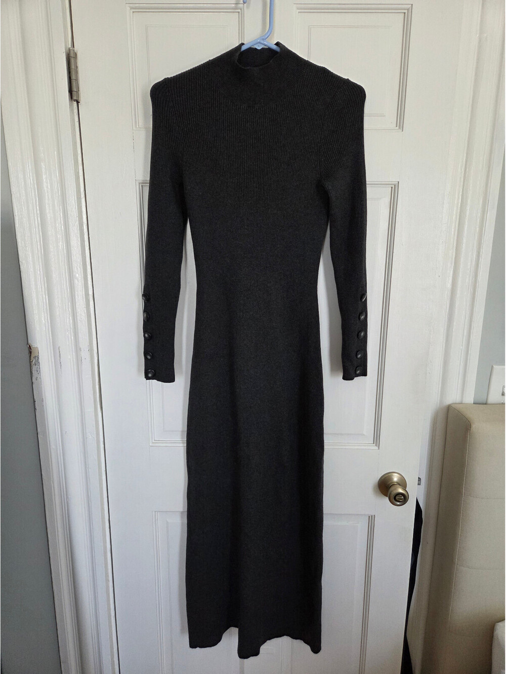 SEZANE Hillary Ribbed Mock Neck Midi Sweater Dress Gray